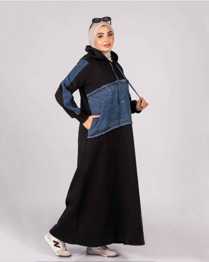 Hoodie Dress in Denim Mix 925