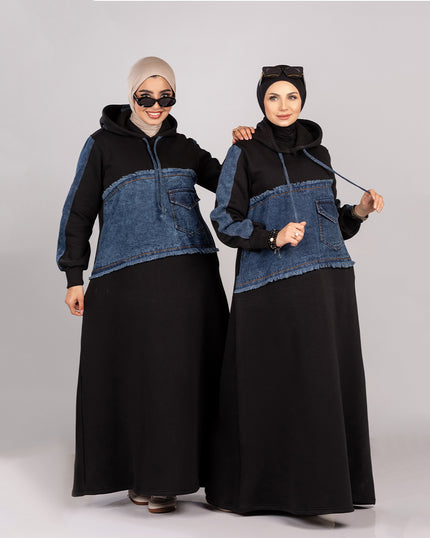 Hoodie Dress in Denim Mix 925