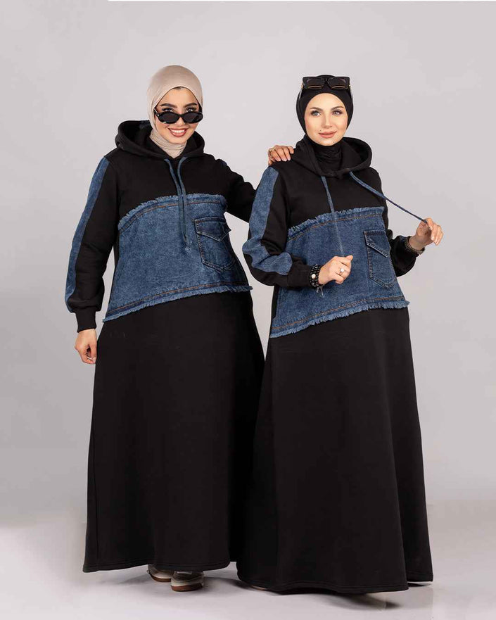 Hoodie Dress in Denim Mix 925