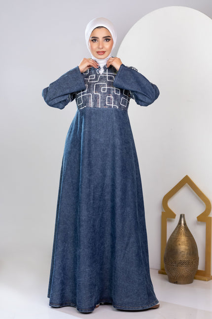 Embroidered Denim Kaftan 930