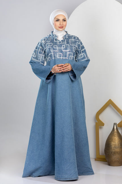 Embroidered Denim Kaftan 930