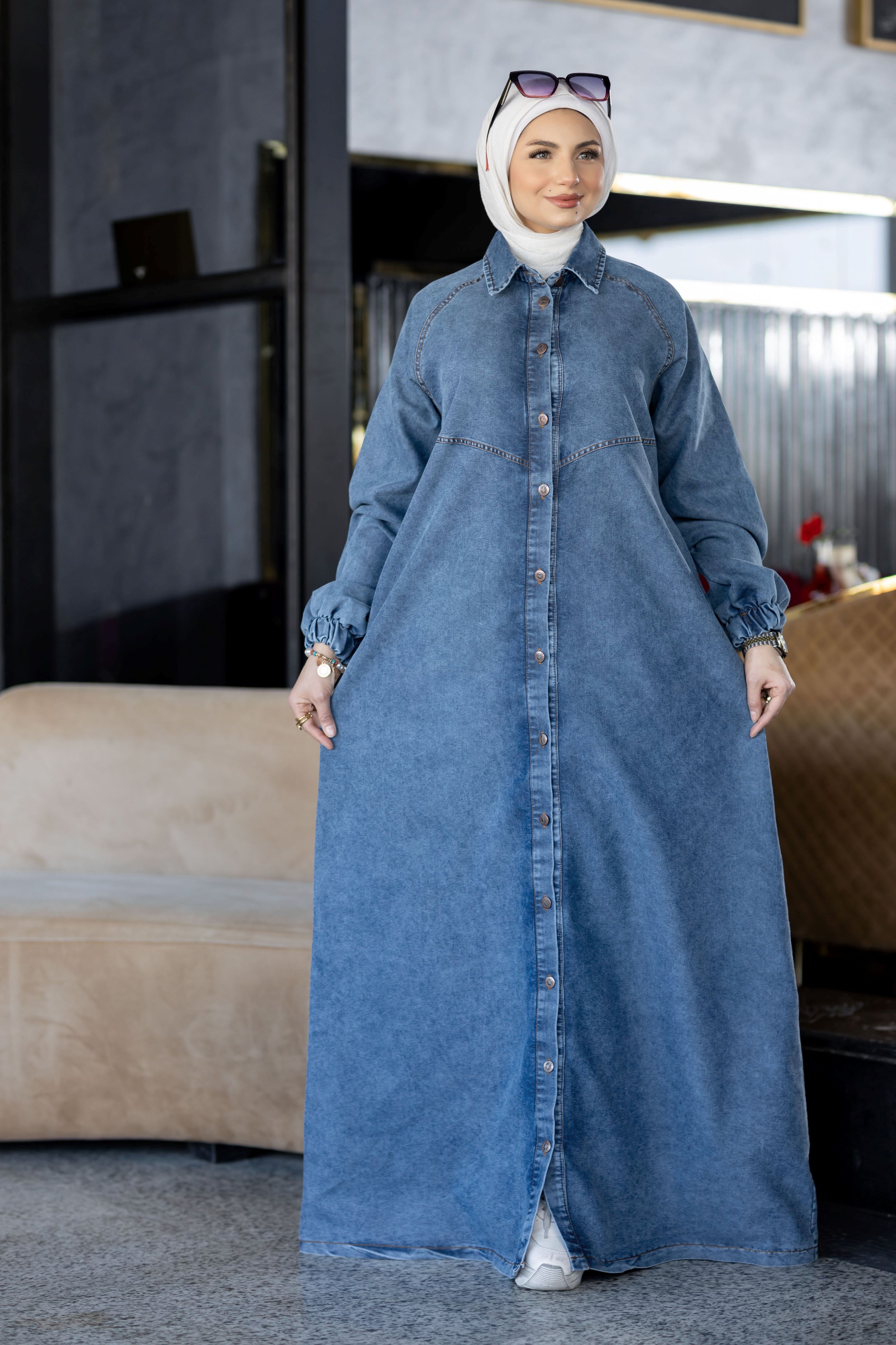 Modest Denim Summer Dress 941
