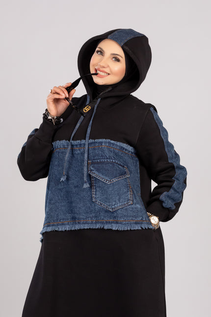 Hoodie Dress in Denim Mix 925