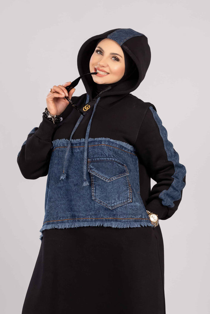 Hoodie Dress in Denim Mix 925